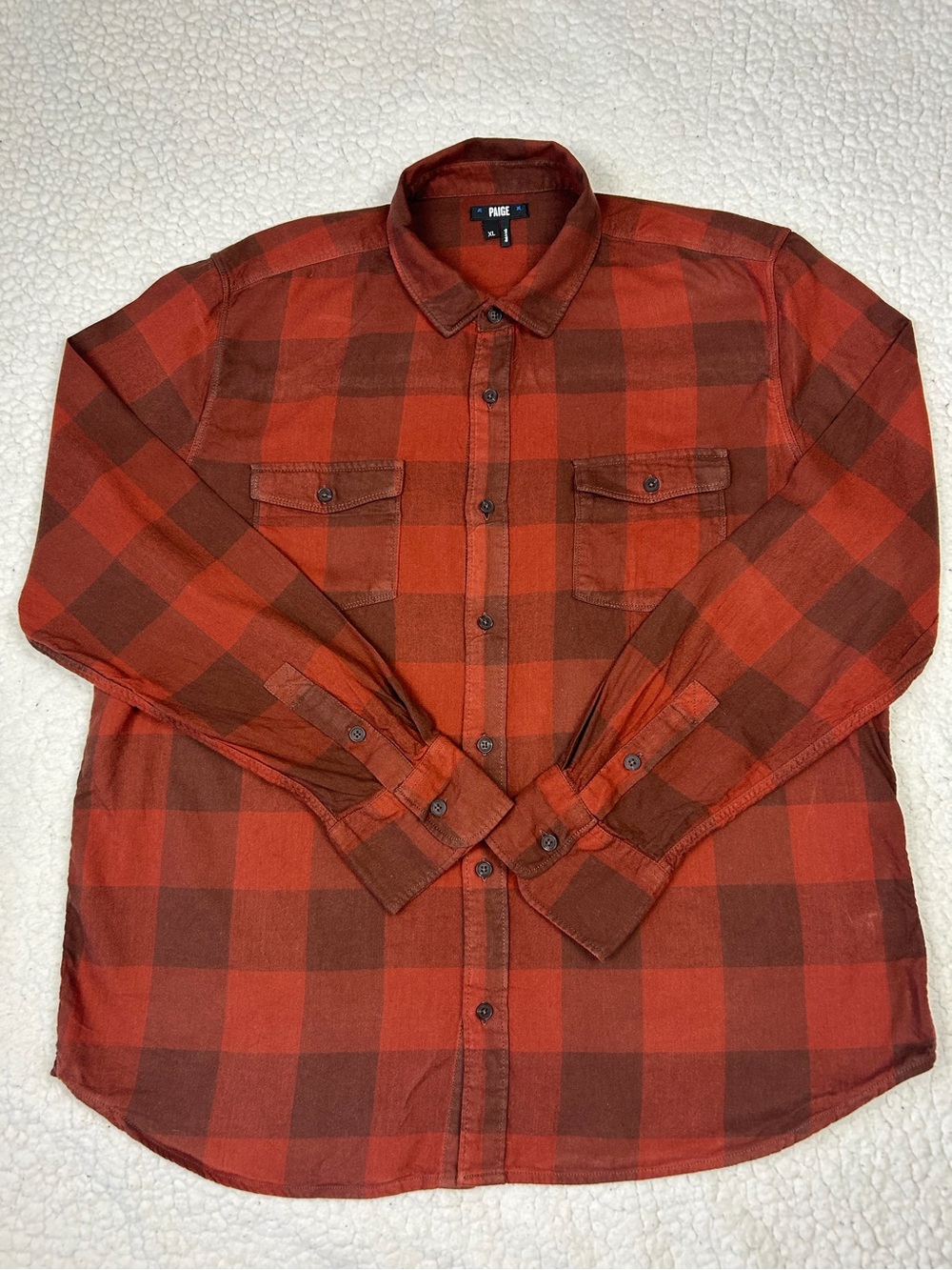 Paige Button Down Men's XL Cherry Clay Plaid Pockets Light Flannel Long Sleeve